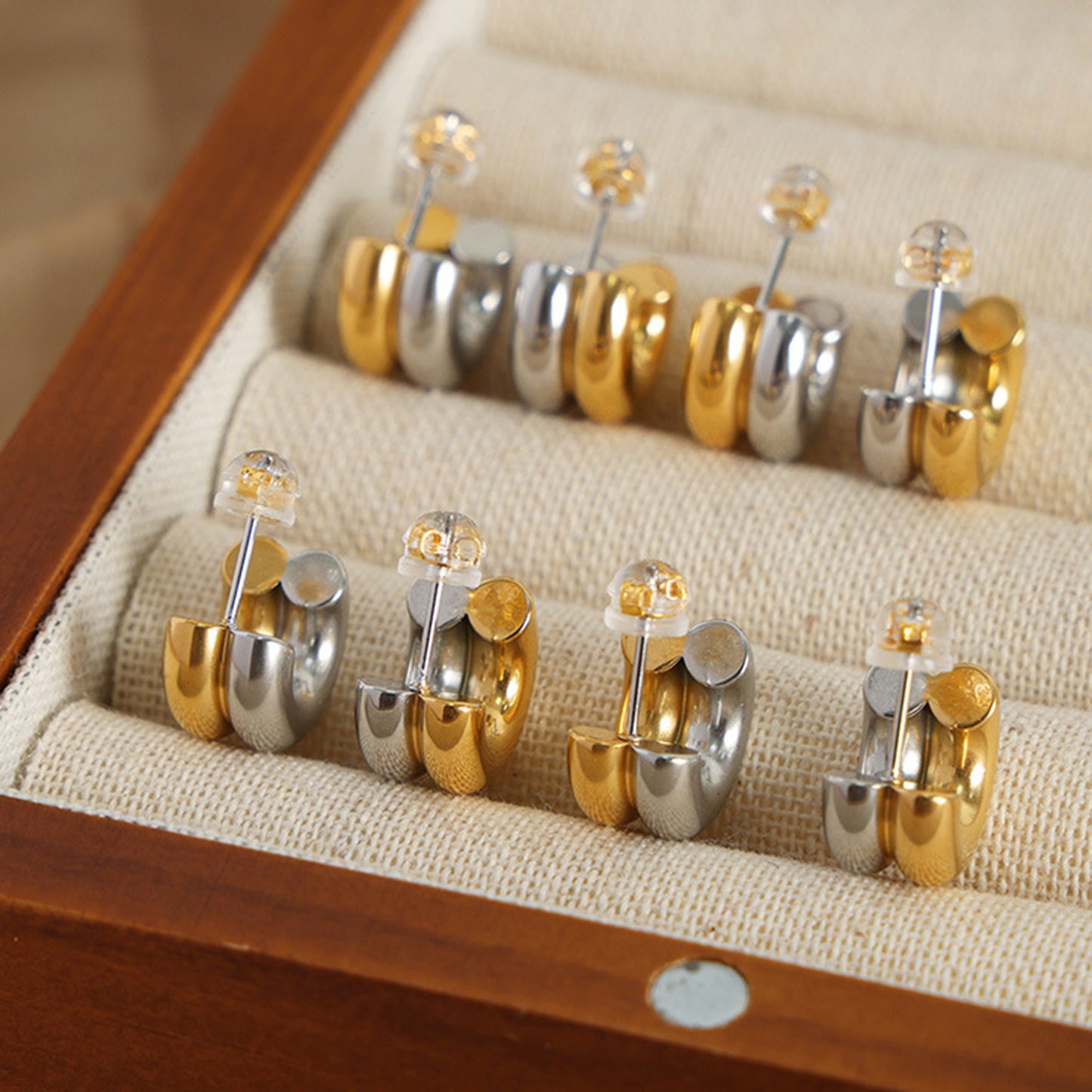 Gold and Silver C-Hoop Dainty Earrings
