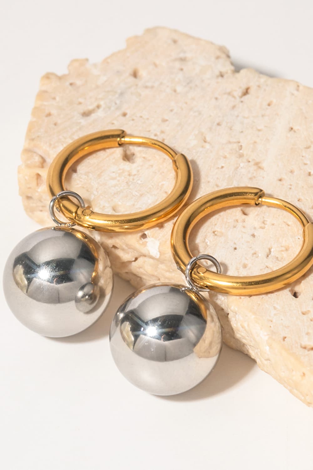 Gold Hoop Ball Drop Earrings