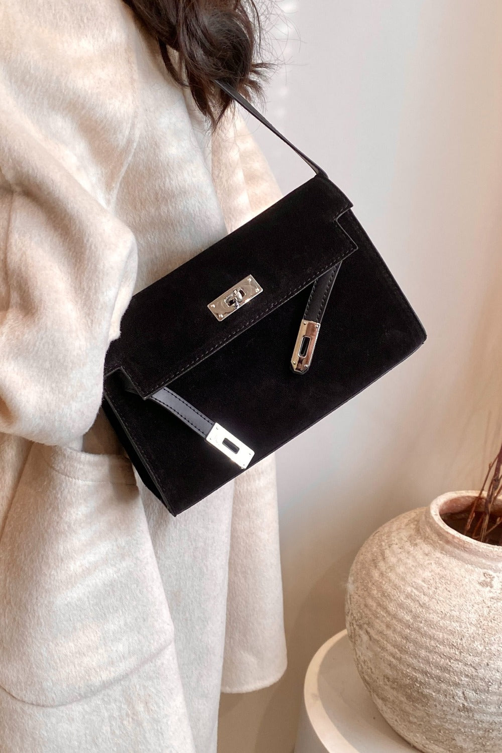 Everyday Suede Vegan Leather Strap Shoulder Bag