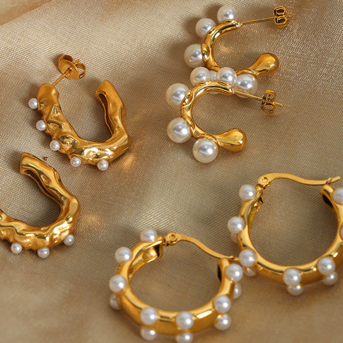 Gold Hoop with Pearl Detail Earrings
