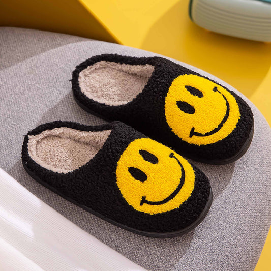 Black and Yellow Smiley Face Slippers