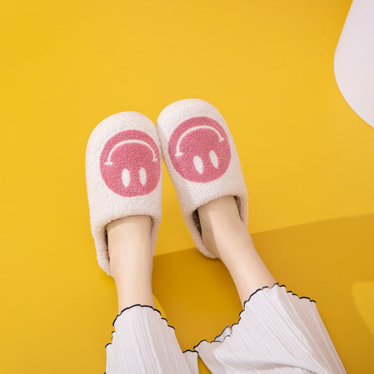 Pink and White Smiley Face Slippers