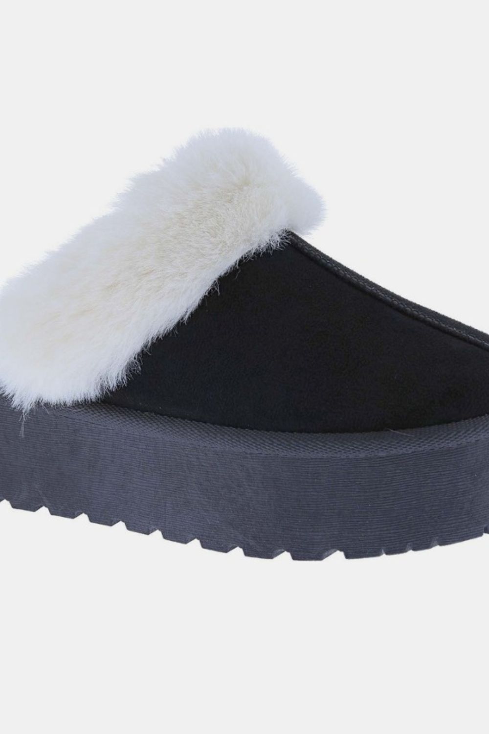 Black Thick Bottom Fur Trim Snow Slippers