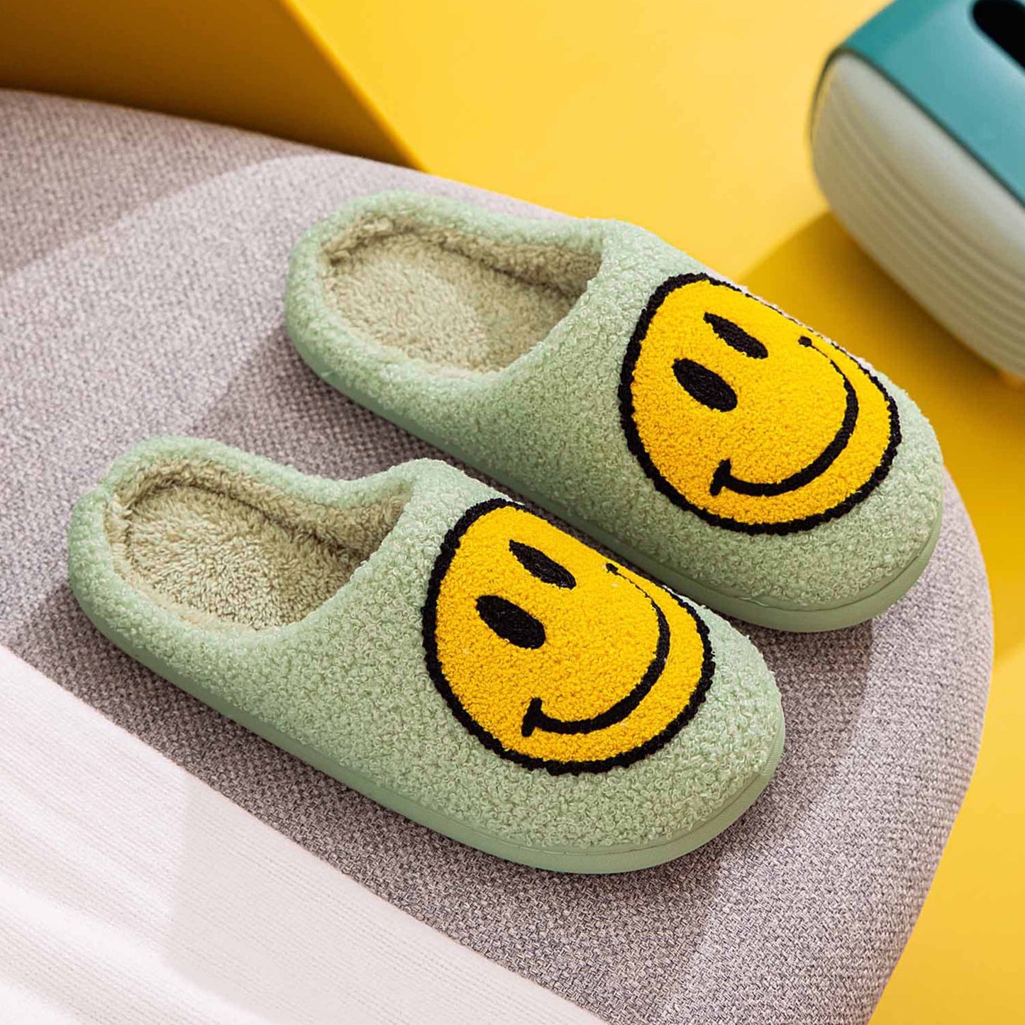 Lime Green and Yellow Smiley Face Slippers