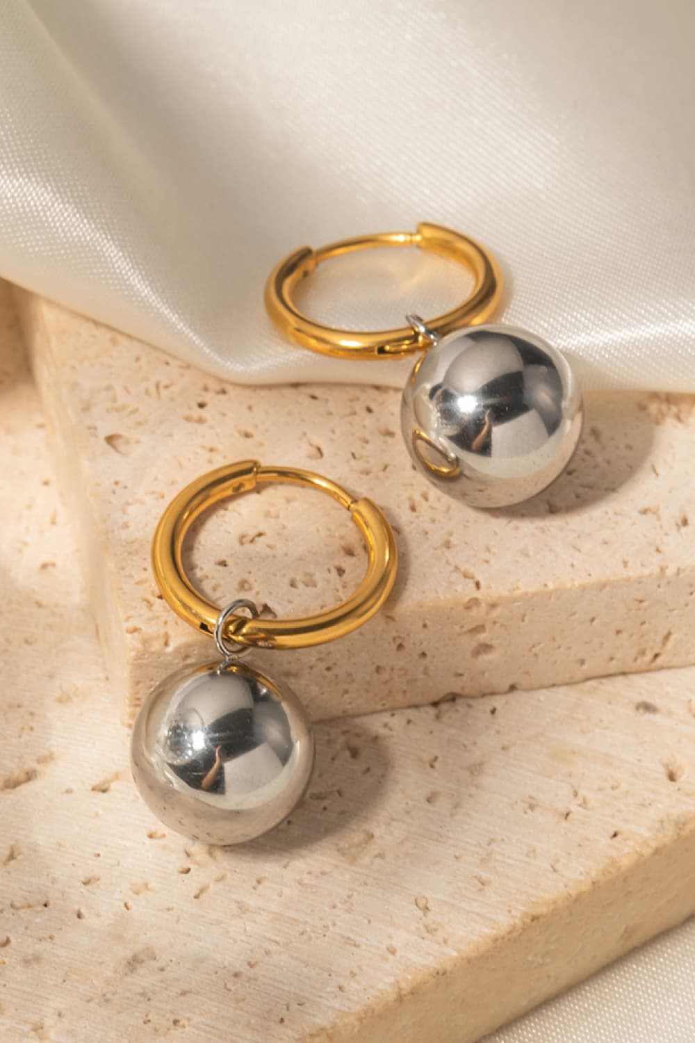 Gold Hoop Ball Drop Earrings