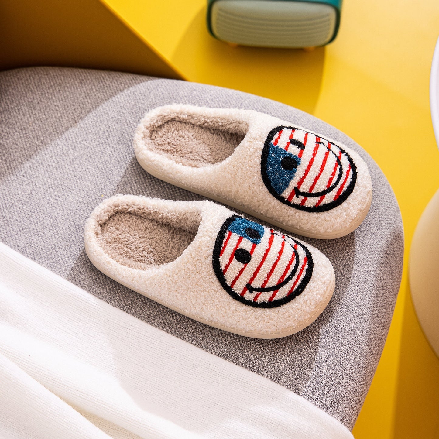 American Flag Smiley Face Slippers