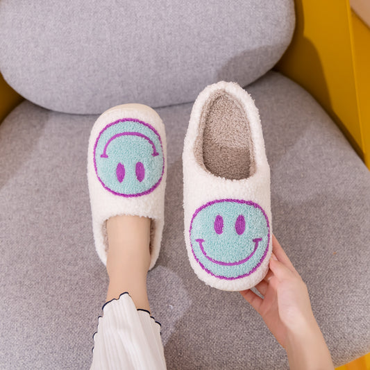 White, Purple and Blue Smiley Face Slippers