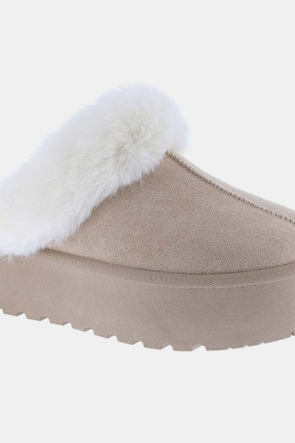 Tan Thick Bottom Fur Trim Snow Slippers