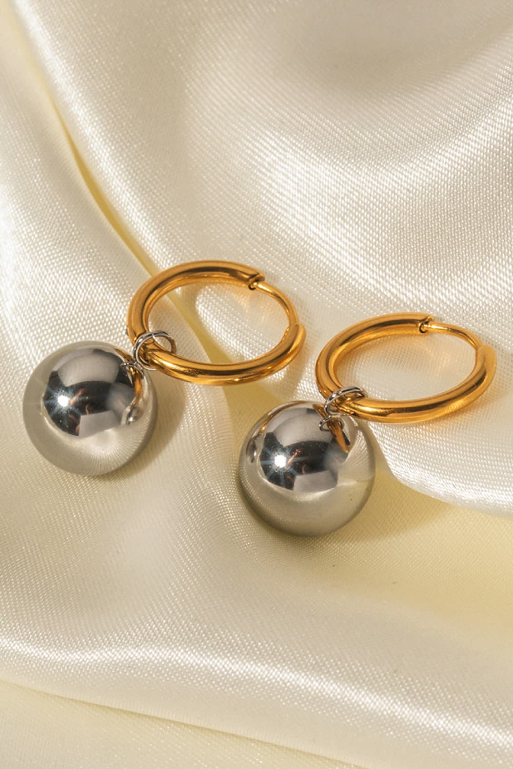 Gold Hoop Ball Drop Earrings