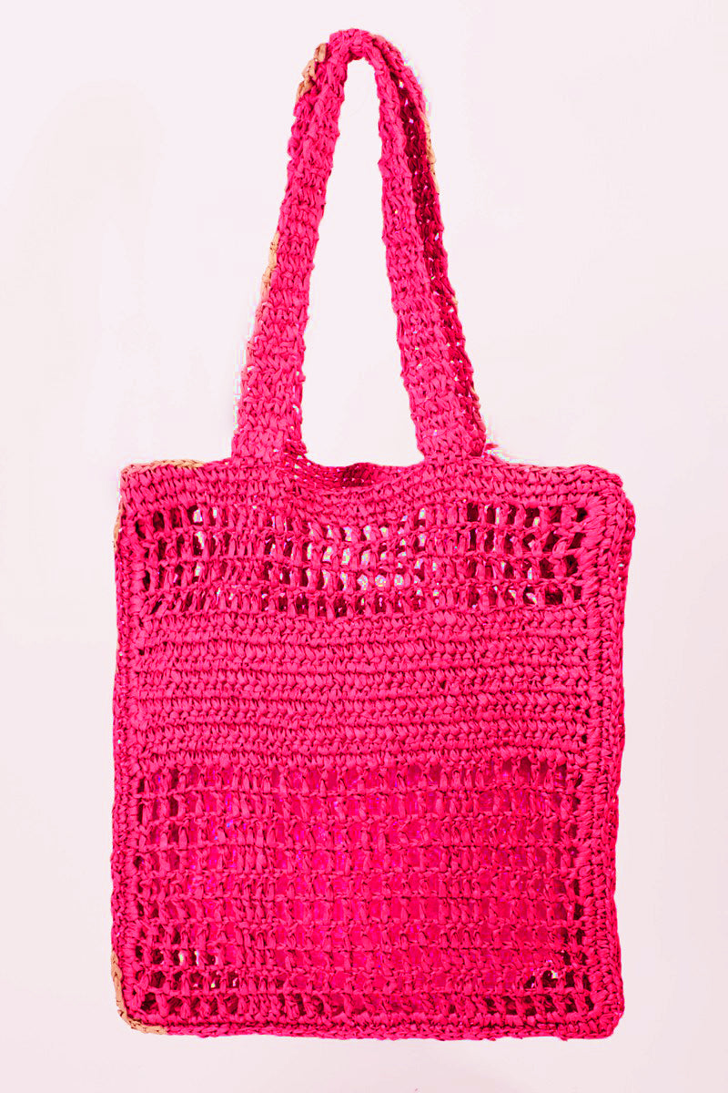 Pink Tropic Mesh Beach Tote Handbag