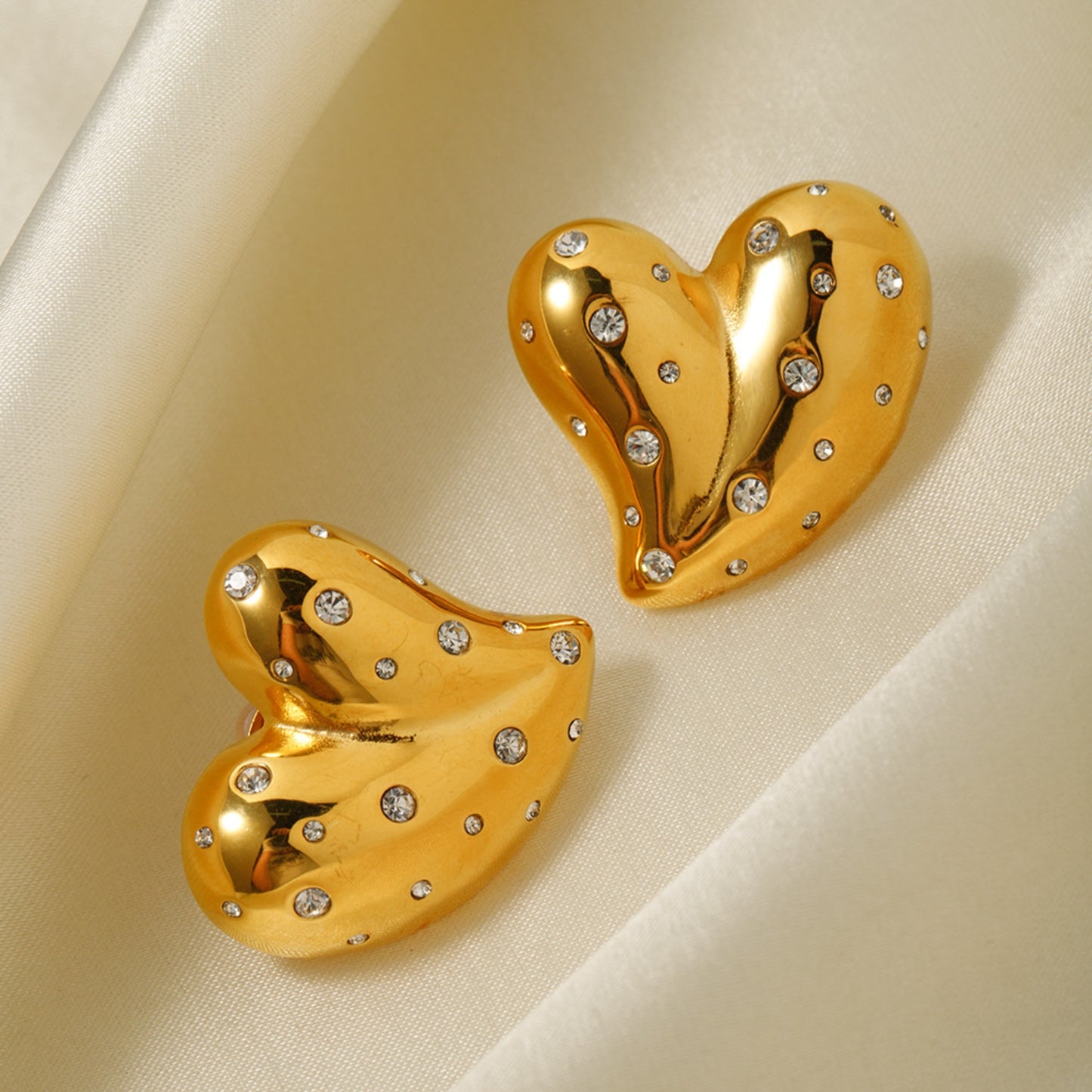 Gold Heart Rhinestone Earring