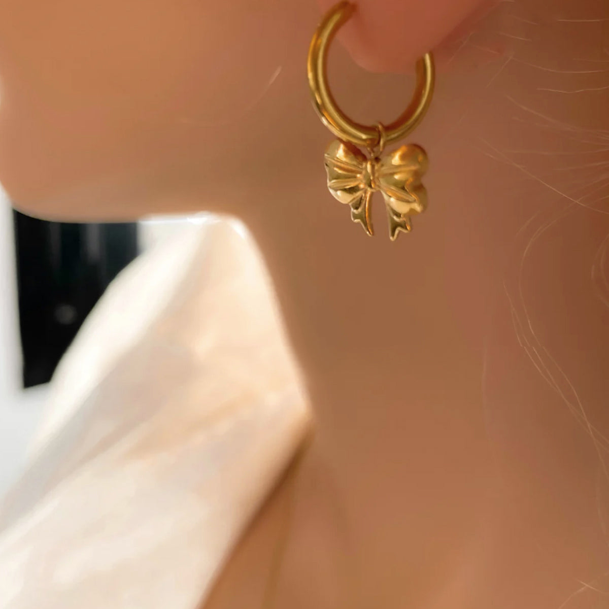 Gold Hoop Bow Earrings