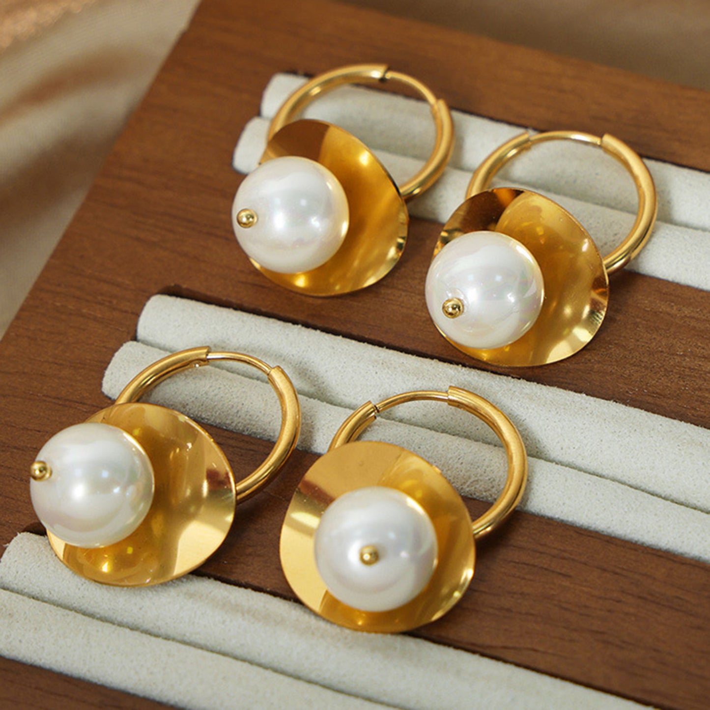 Gold-Plated Bead Dangle Earrings