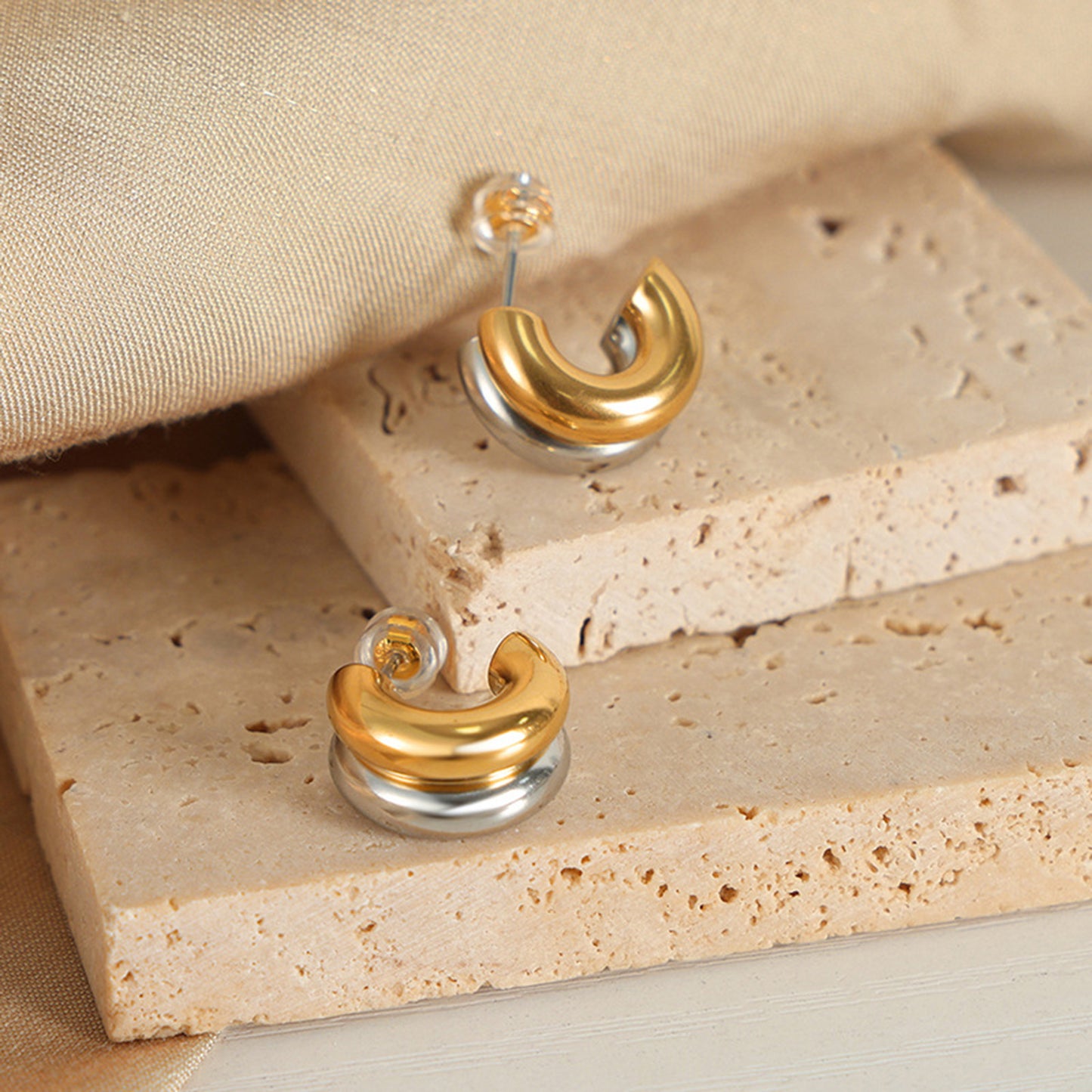 Gold and Silver C-Hoop Dainty Earrings