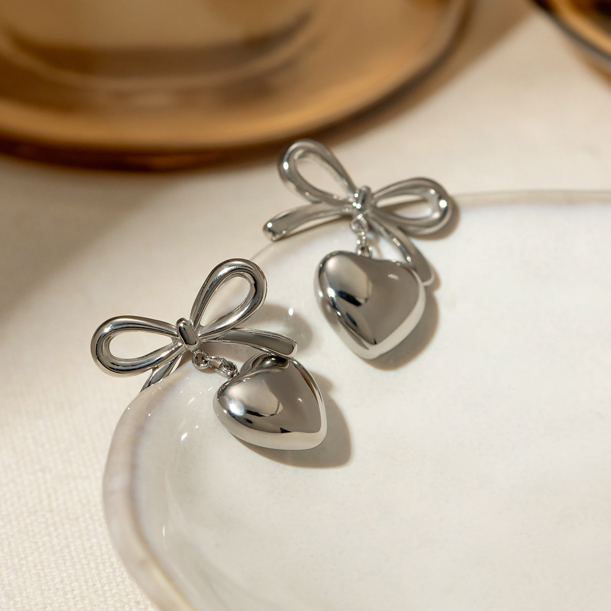 Bow & Heart Drop Earrings