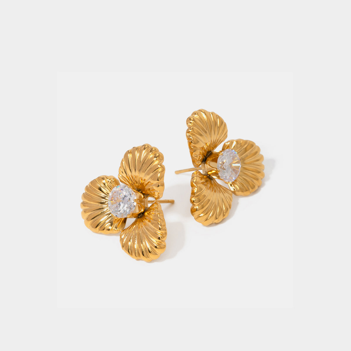 Gold and Zircon Flower Stud Earrings