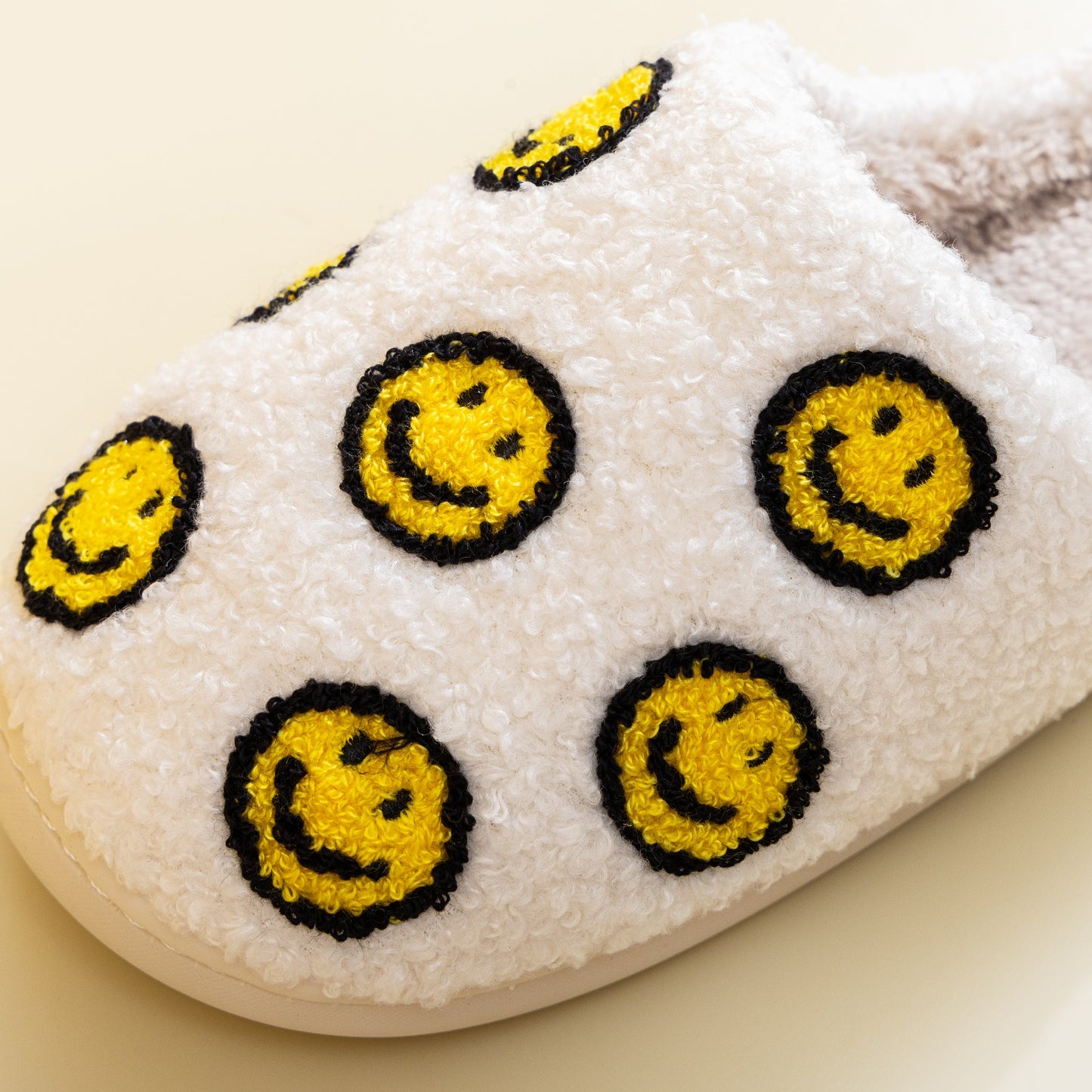 White and Yellow Smiley Face Slippers