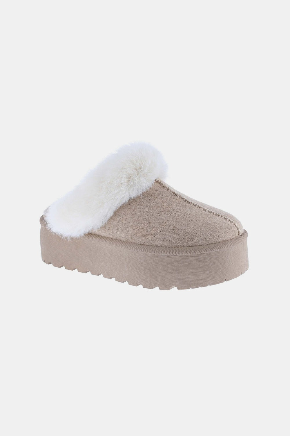 Tan Thick Bottom Fur Trim Snow Slippers