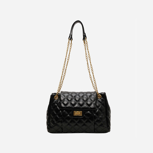 Classic Gold and Black Vegan Leather Shoulder Bag