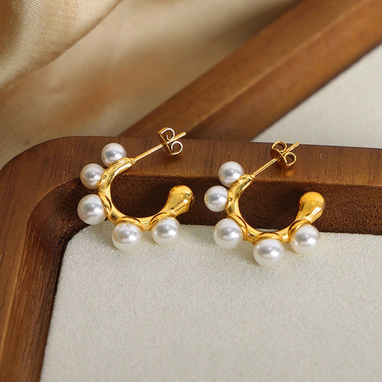 Gold Hoop with Pearl Detail Earrings