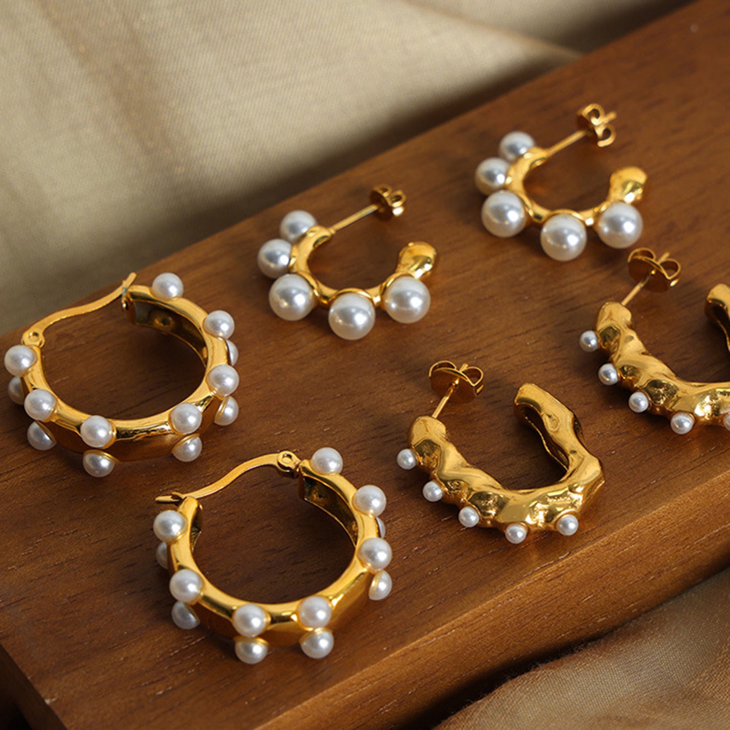 Gold Hoop with Pearl Detail Earrings