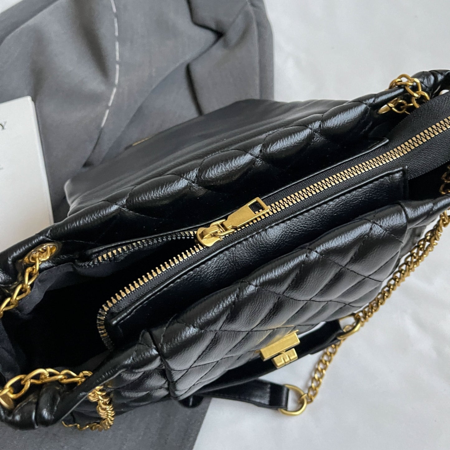 Classic Gold and Black Vegan Leather Shoulder Bag