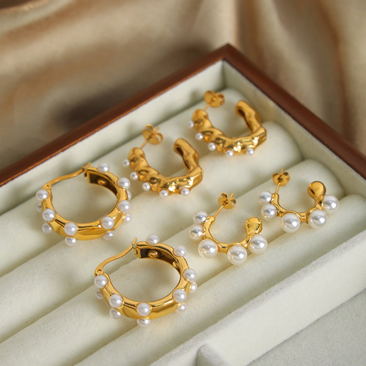 Gold Hoop with Pearl Detail Earrings