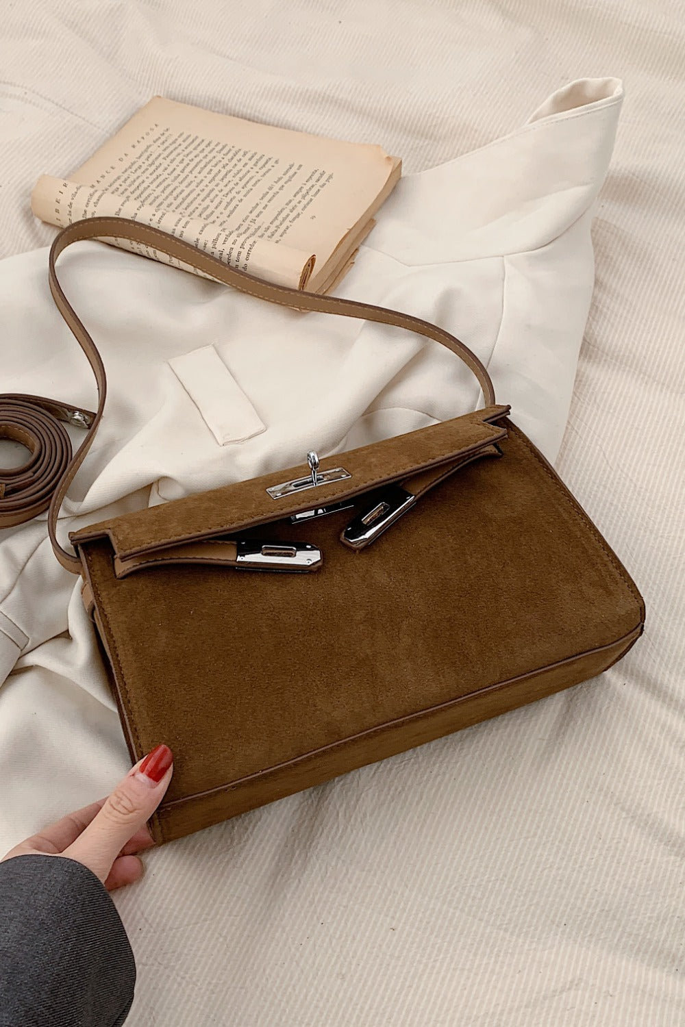 Everyday Suede Vegan Leather Strap Shoulder Bag