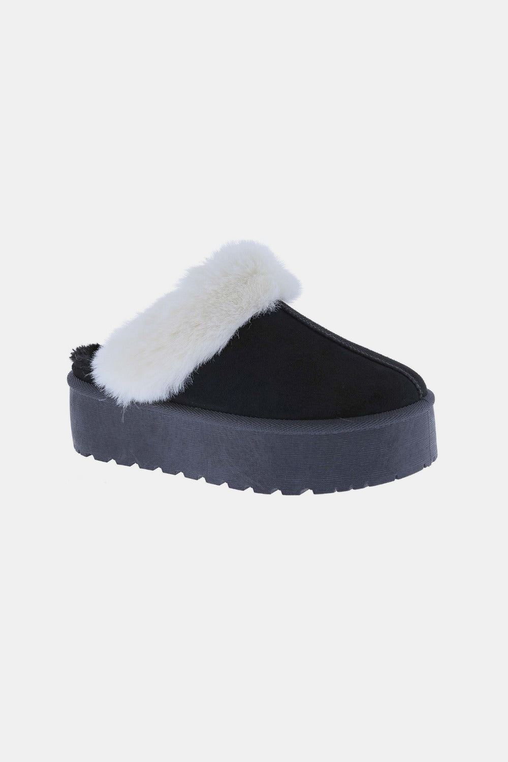 Black Thick Bottom Fur Trim Snow Slippers