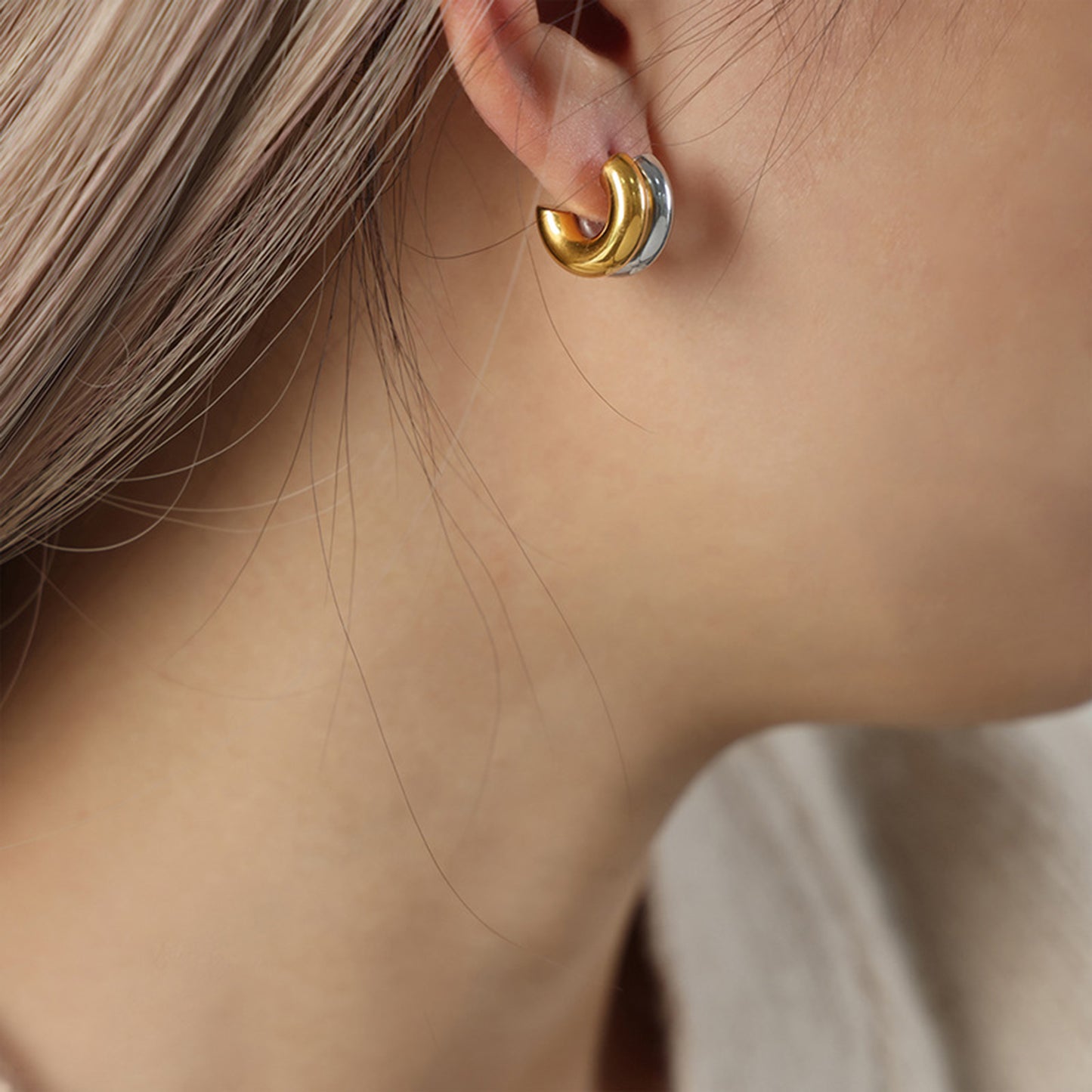 Gold and Silver C-Hoop Dainty Earrings