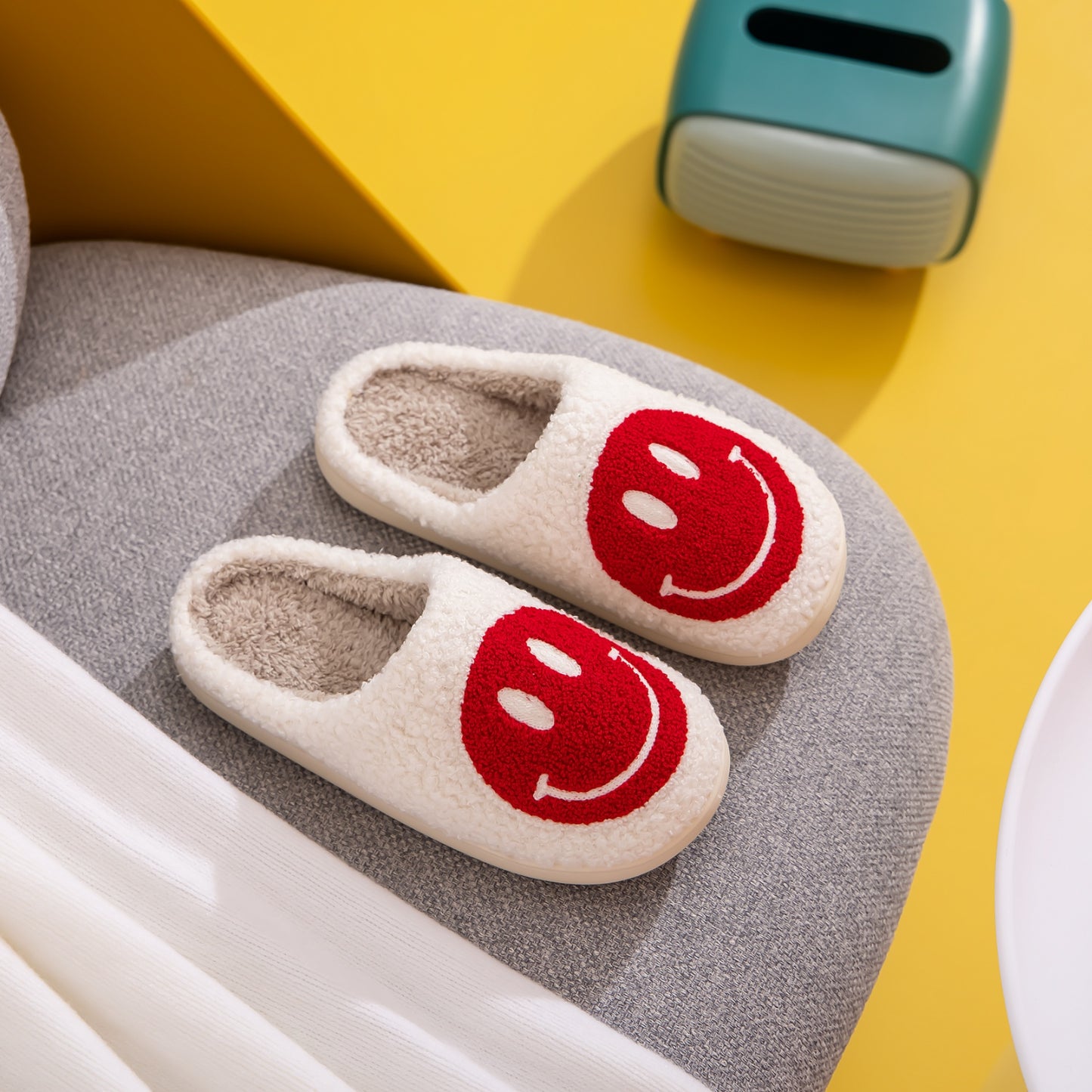 Red and White Smiley Face Cozy Slippers