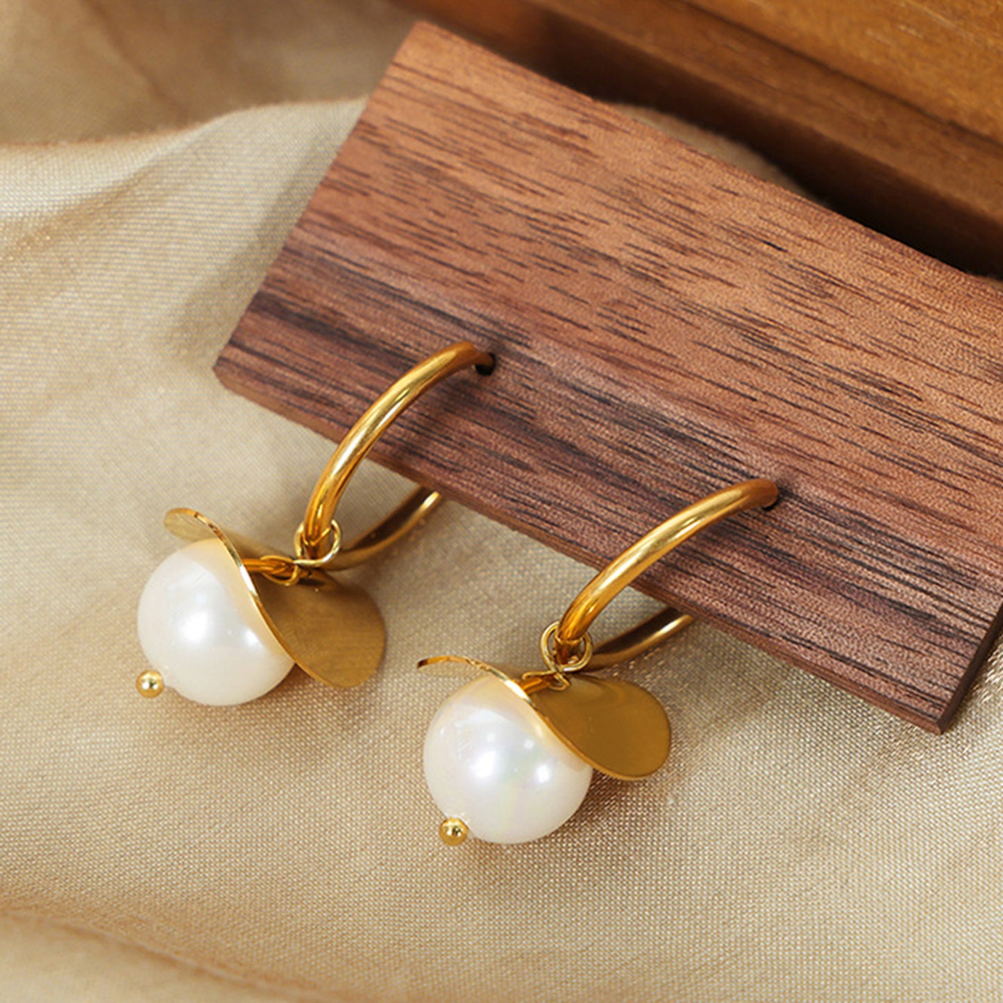 Gold-Plated Bead Dangle Earrings