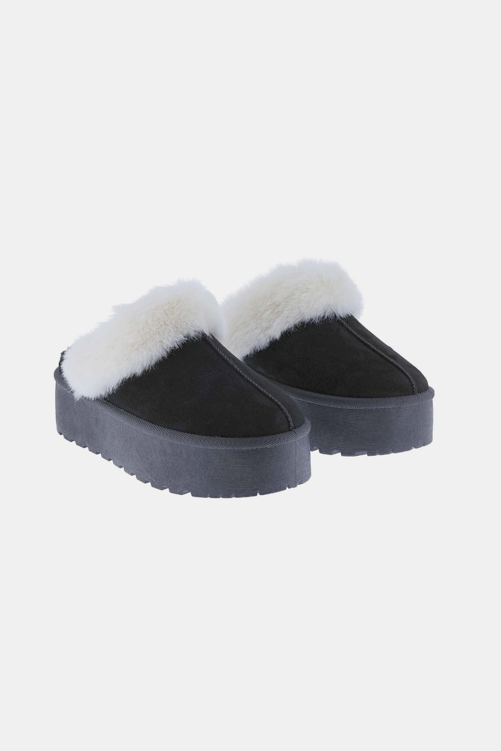 Black Thick Bottom Fur Trim Snow Slippers