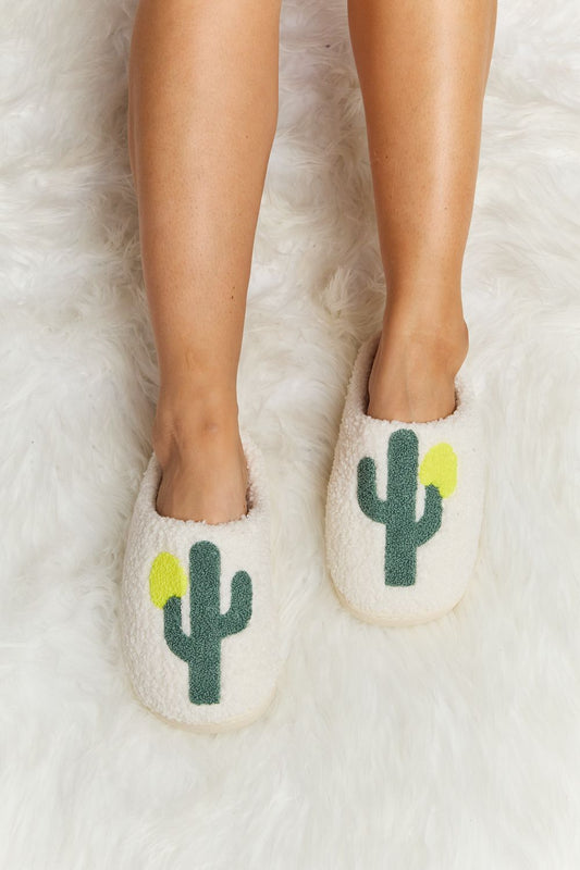 White Cactus Plush Slide Slippers