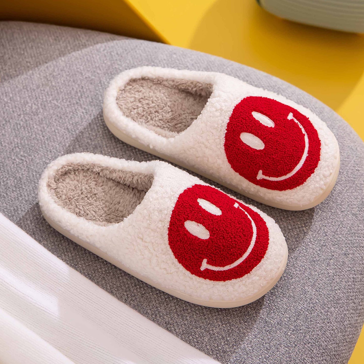 Red and White Smiley Face Cozy Slippers