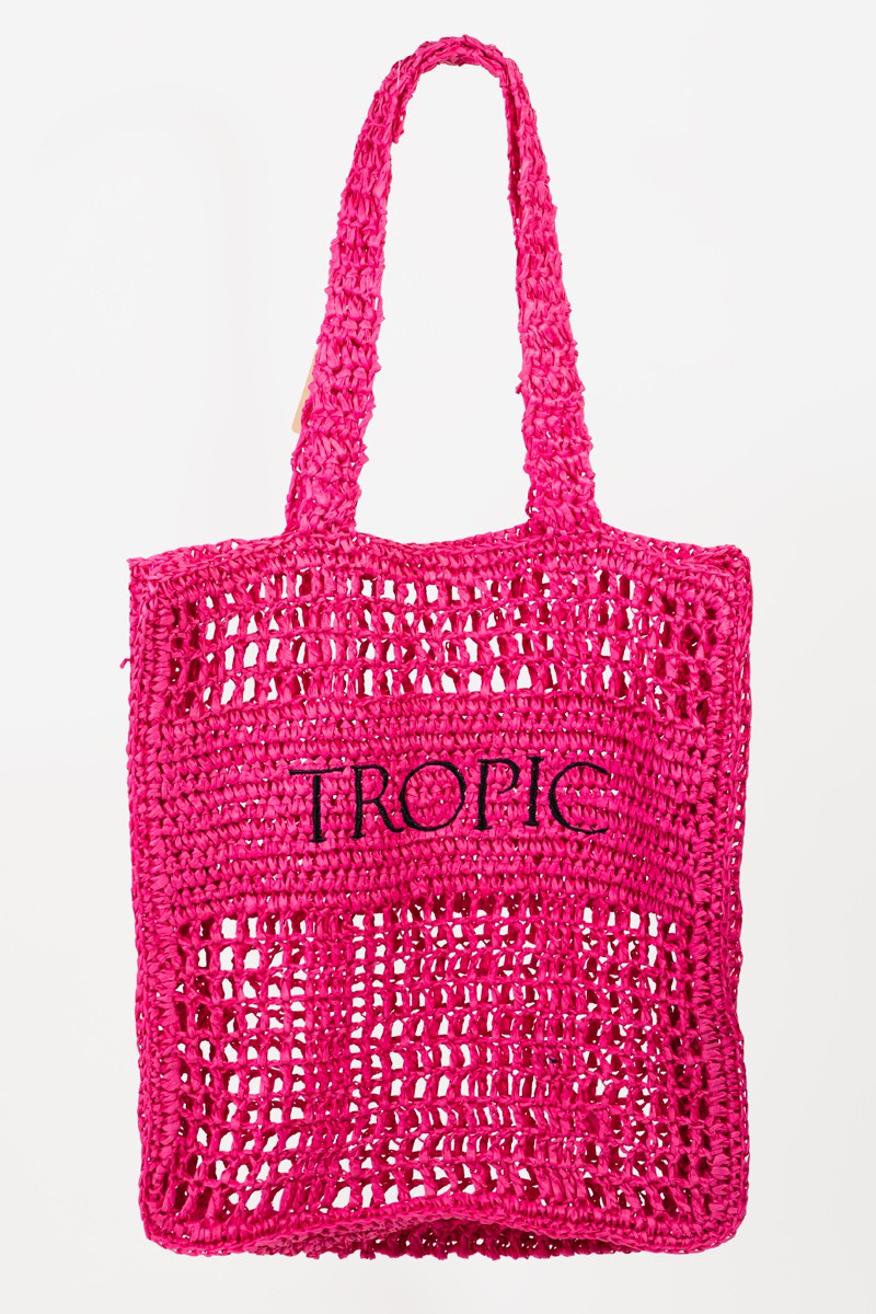 Pink Tropic Mesh Beach Tote Handbag