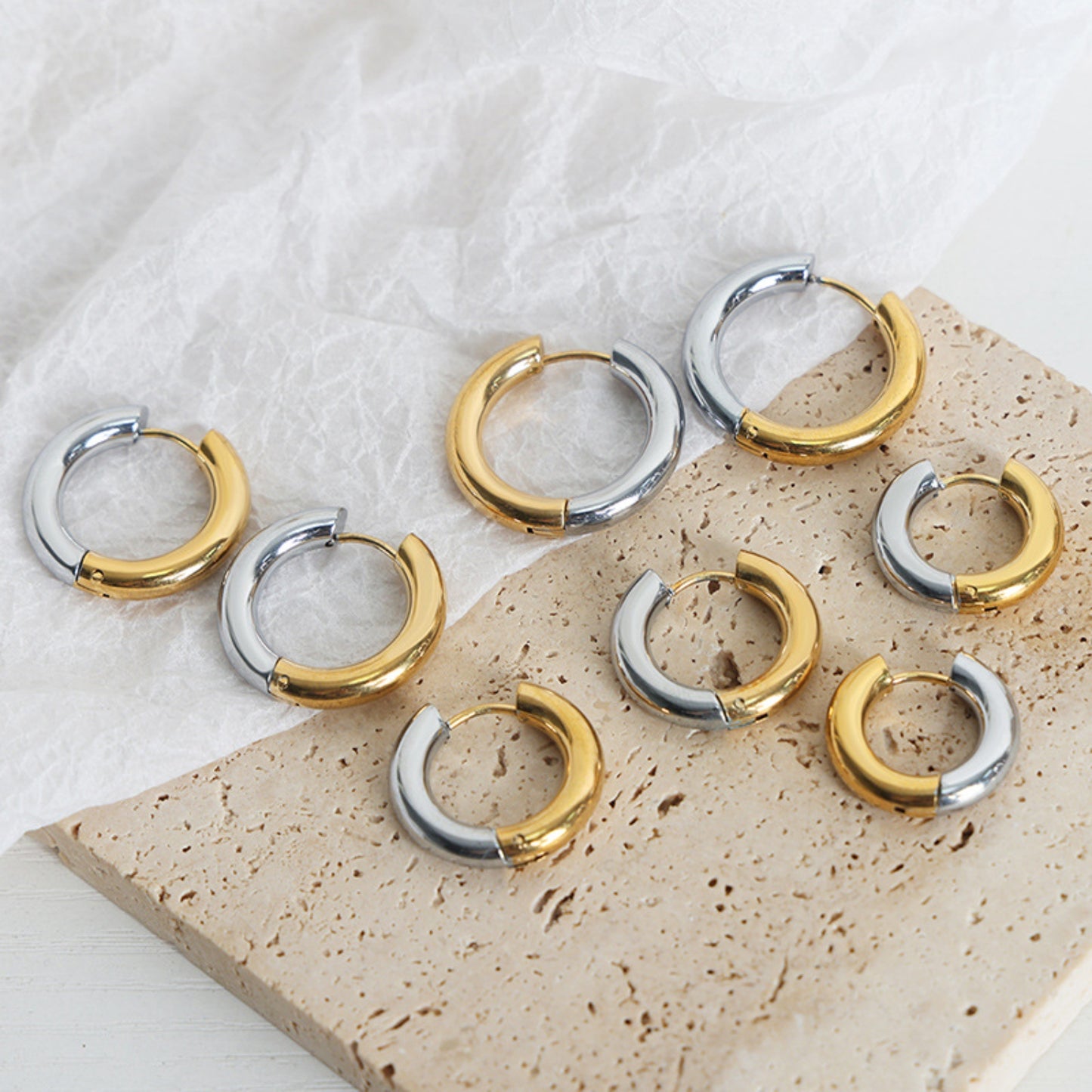 Gold and Silver Reversible Huggie Earrings