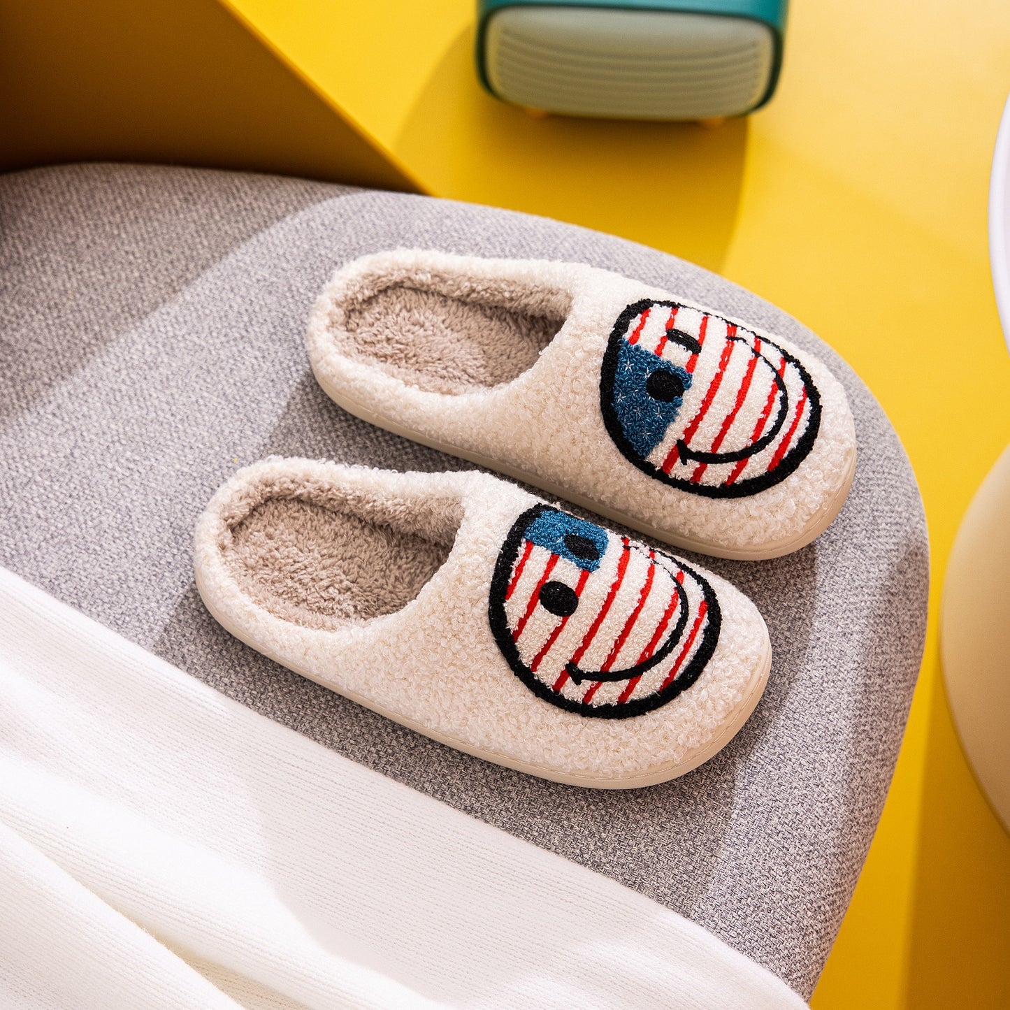 American Flag Smiley Face Slippers