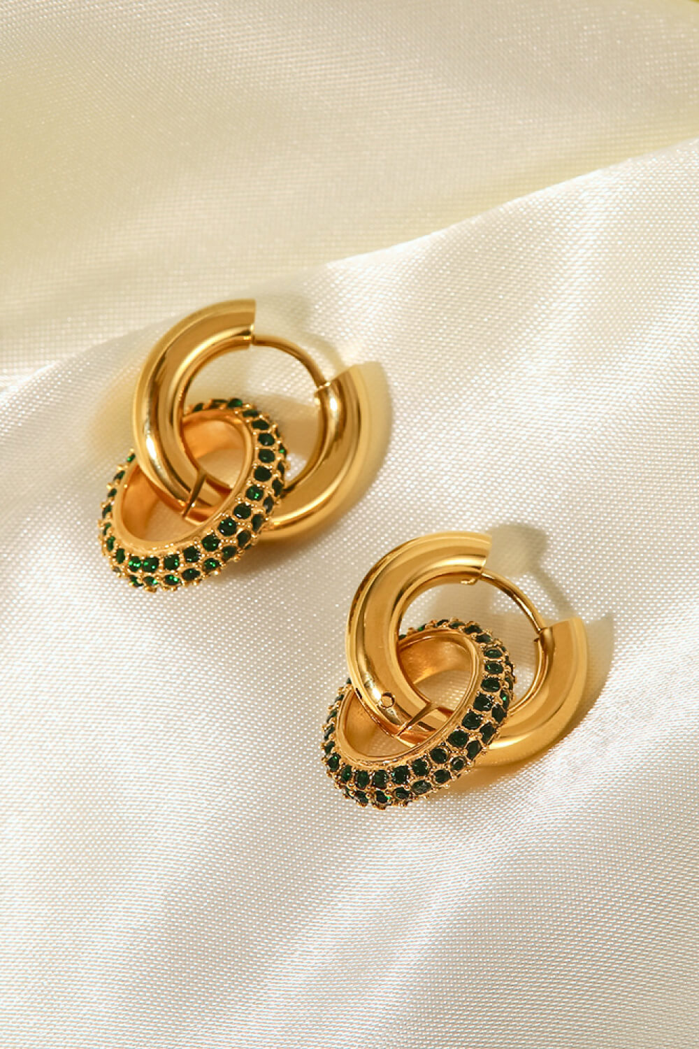 Elegant Gold Double Hoop Earrings with Emerald Accents