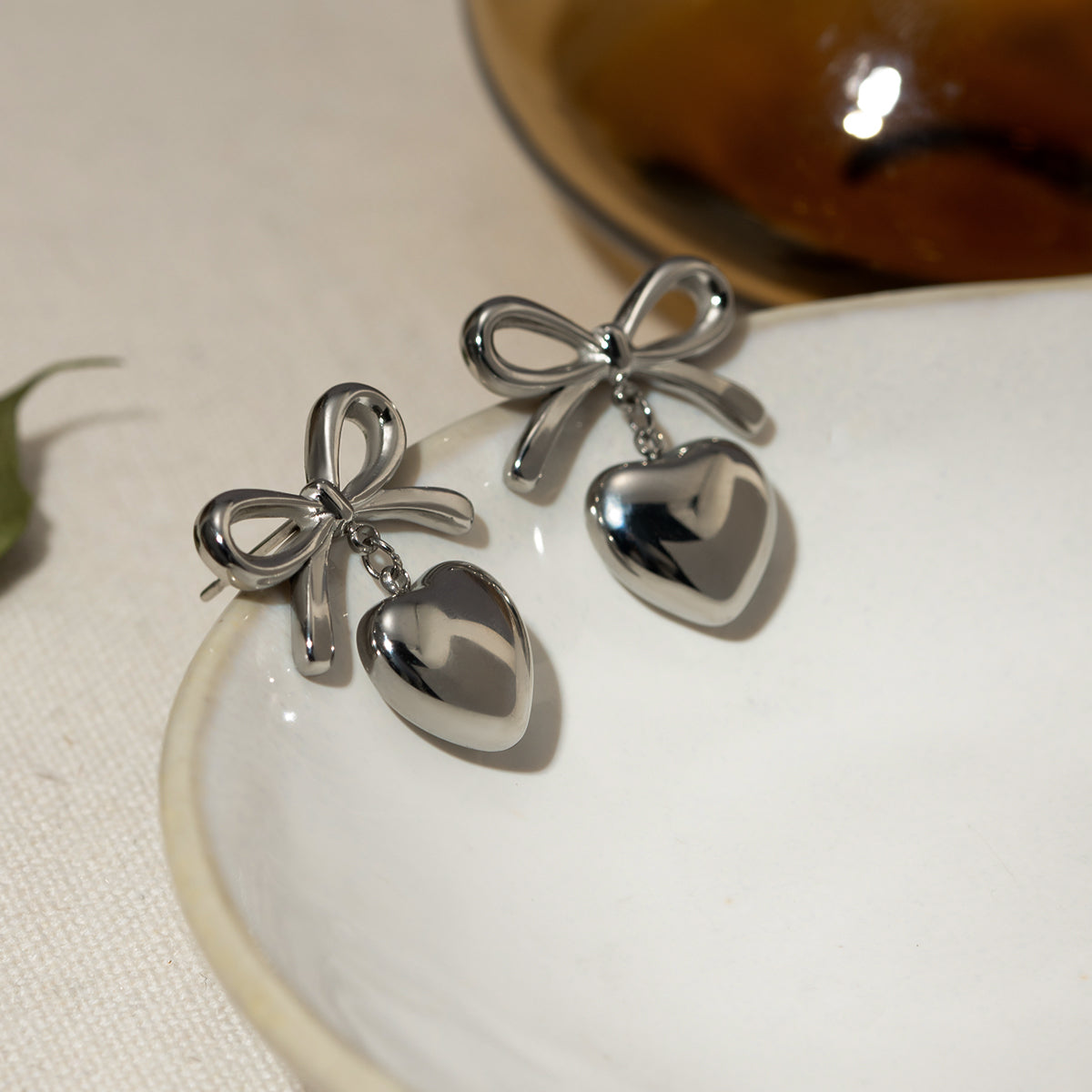 Bow & Heart Drop Earrings